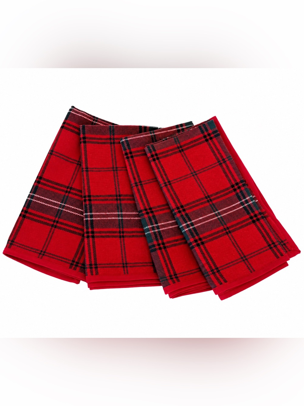 Williams Sonoma Red Tartan Plaid Dinner Napkins Set of 4 Linen Cotton 20”